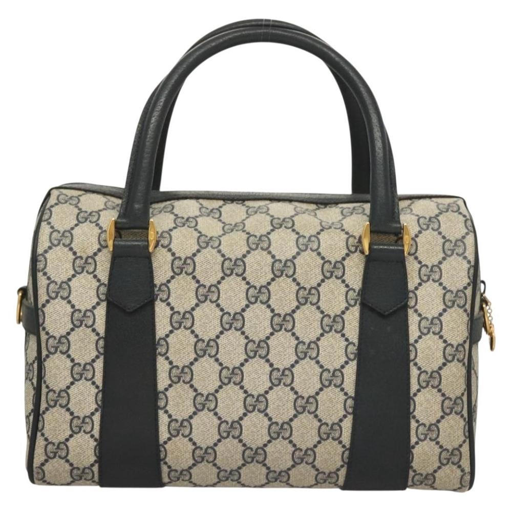 GUCCI GG Supreme Sherry Line Hand Bag PVC Navy Gold Red Auth 132074 - Picture 3 of 16